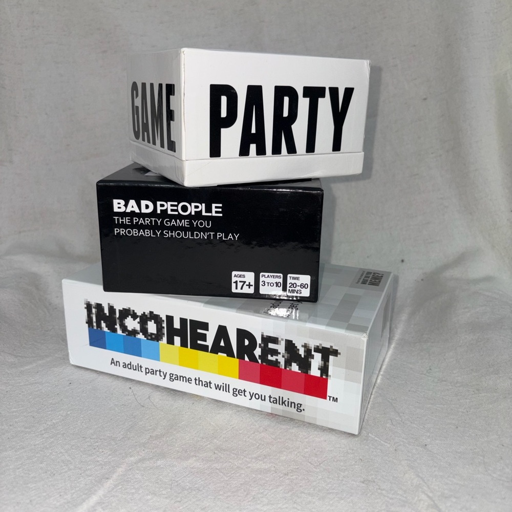 Party Game Bundle - Who’s Most Likely to, Bad People and Incohearent.
